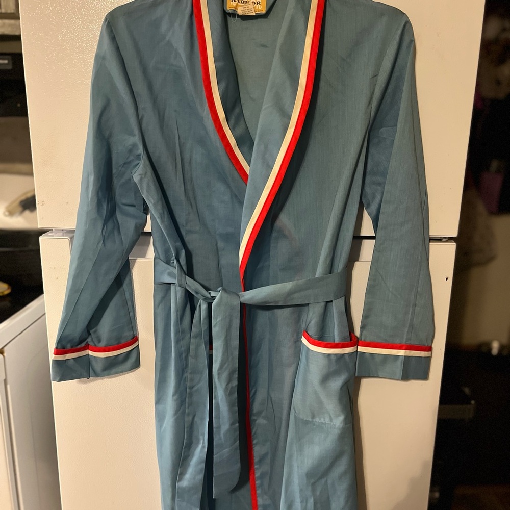 Vintage Blue Robe with Red‎ and White Trim medium
